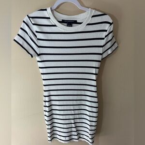 French Connection Fitted Ribbed Striped T-Shirt Dress (S) dark navy and white